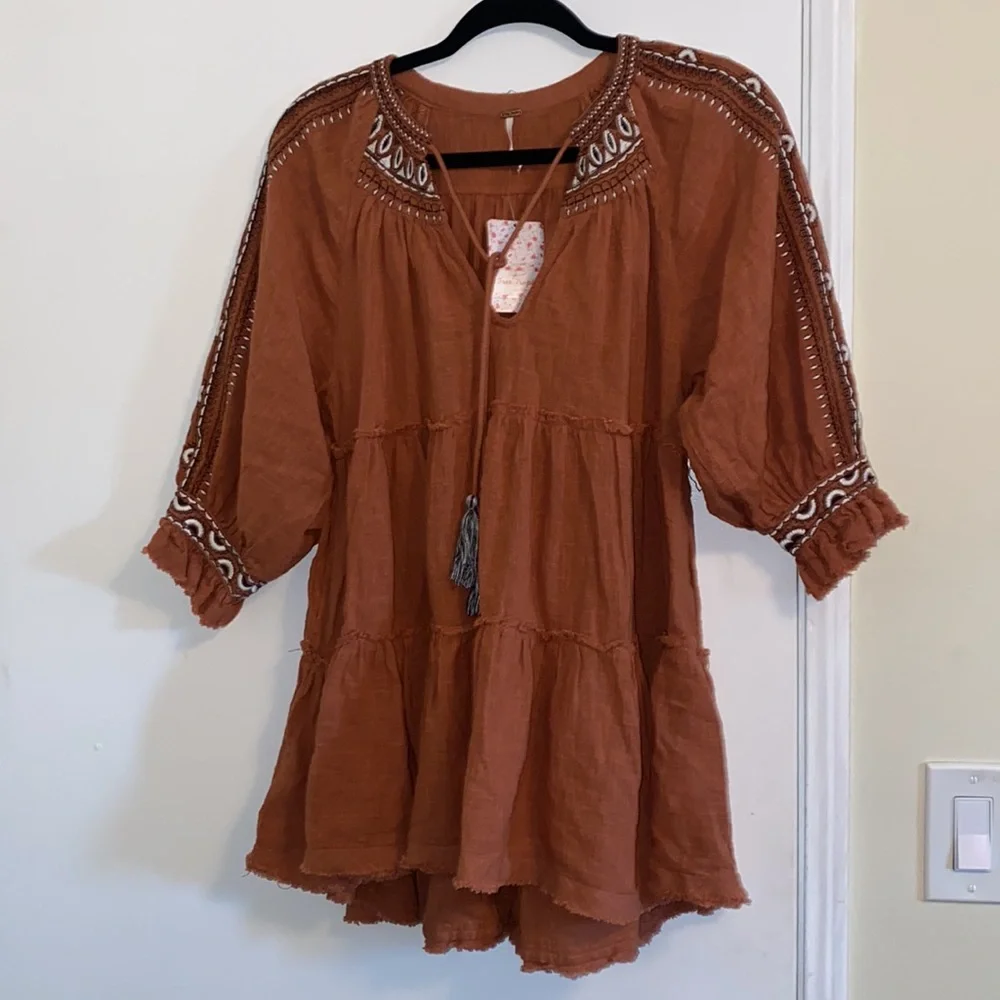 Free People Dream Weaver V-Neck Embroidered Tunic